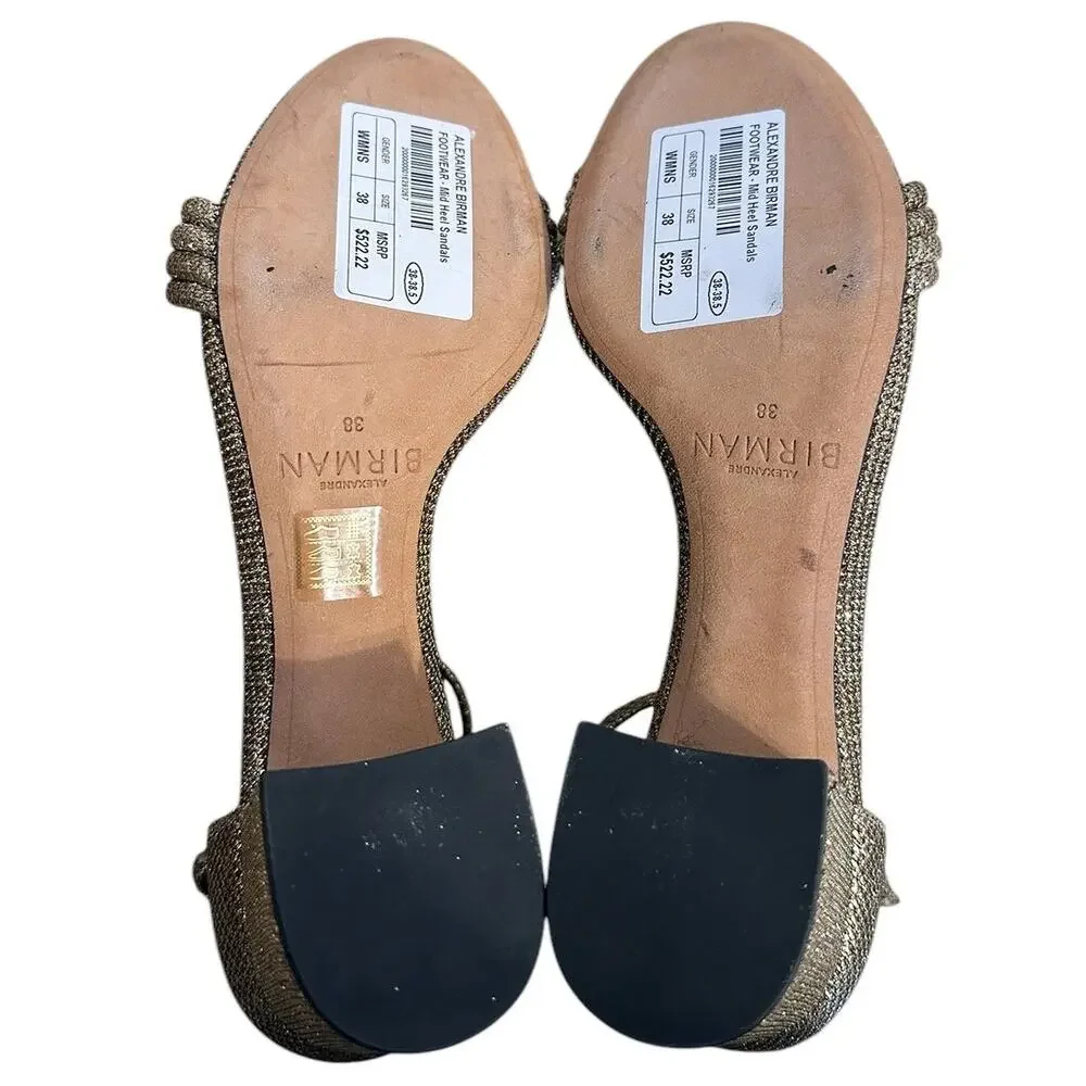 Alexandre Birman Vicky 60 Metallic Gold Bronze Knot Open Toe Block Heel EU 38